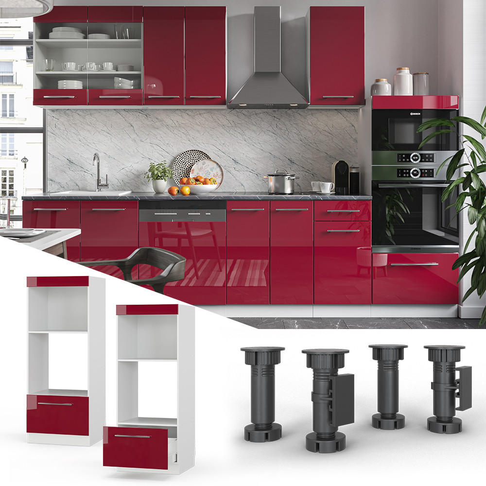MIKROWELLENSCHRANK Fame-Line Bordeaux Hochglanz 60 cm offen - Bordeaux/Weiß, Holzwerkstoff (60/153.6/58.1cm) - Vicco