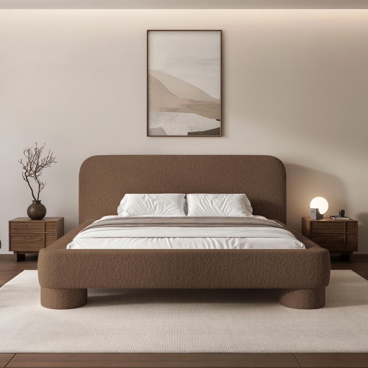 POLSTERBETT Frederico 180x200 cm Braun Chenille – (Doppelbett mit Bettkasten, Lattenrost, rundes Kopfteil) - Braun, Holz/Holzwerkstoff (180/200cm) - Ravio