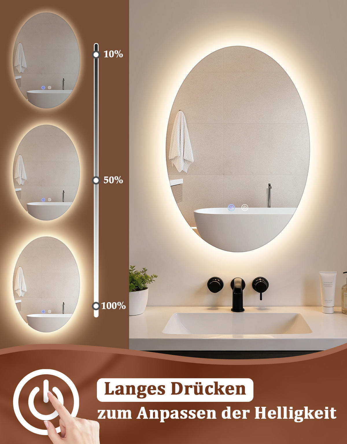 BADSPIEGEL mit Beleuchtung Kelven 3/50/70 cm - Weiß, Glas (50/70/3cm) - ZMH
