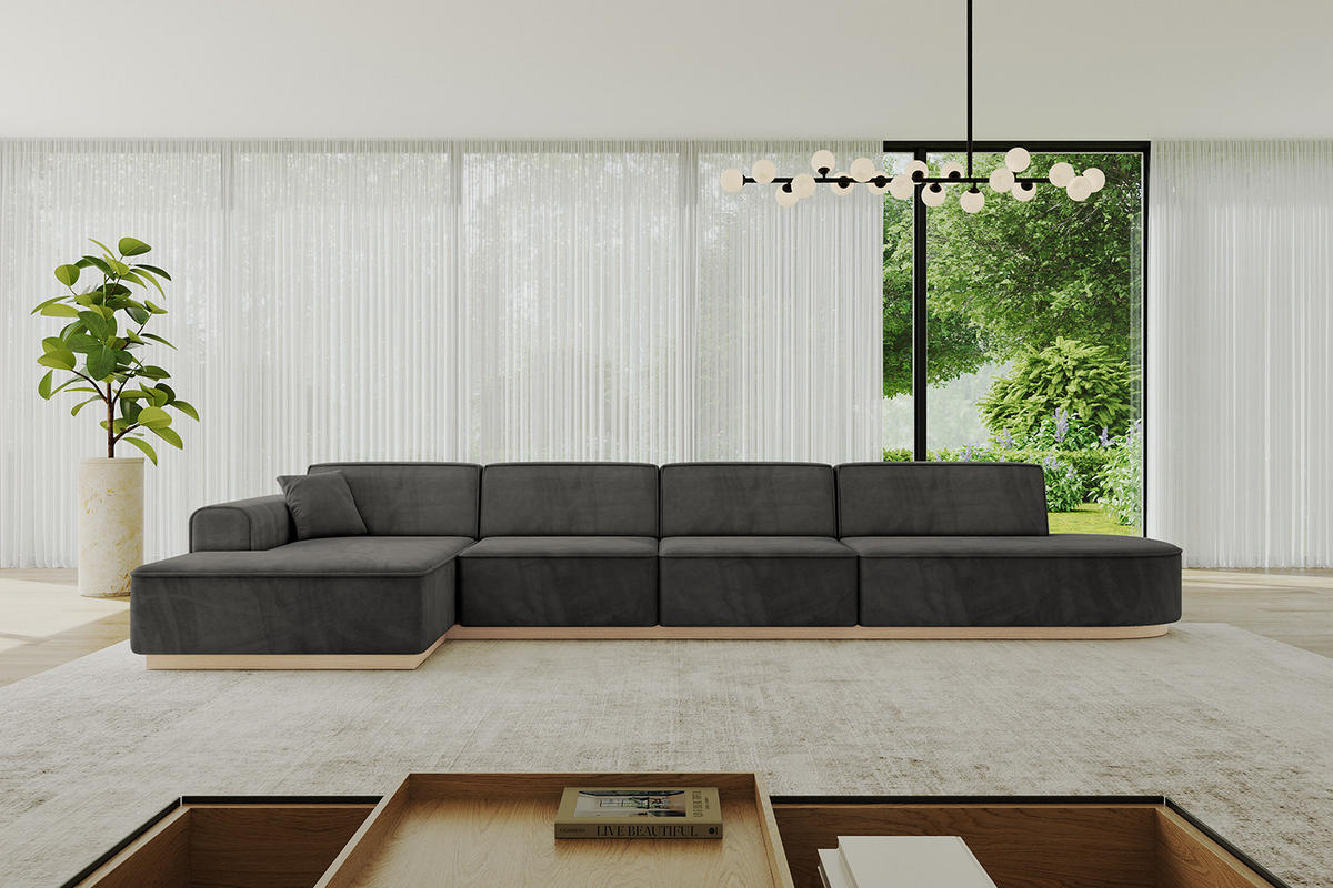 ECKSOFA Ottomane Links IREA-L3 - 412x165x80 cm Ecru - Anthrazit, Holzwerkstoff/Textil (412/165cm) - ALTDECOR