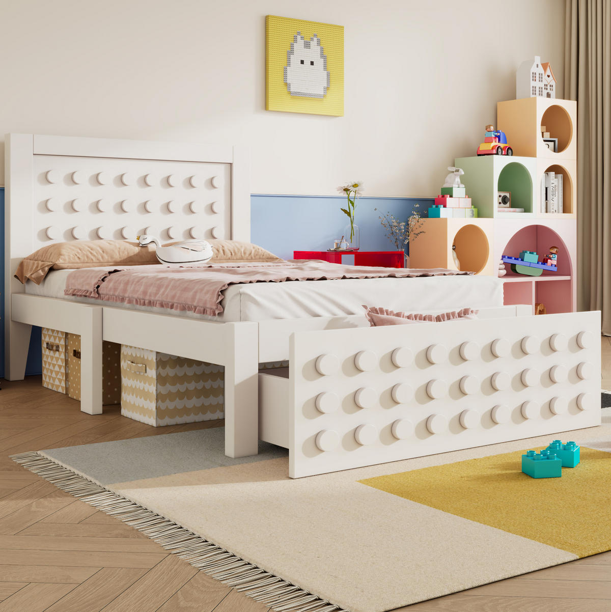 KINDERBETT 90/200 cm in Weiß mit Schublade und Stauraum aus MDF & Massivholz - Weiß, Holz (90/200cm) - BEAOK