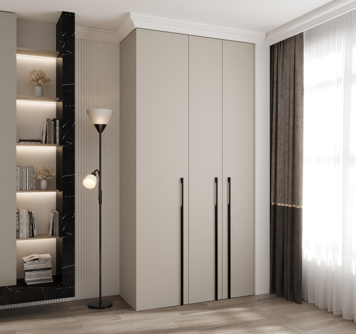 DREHTÜRENSCHRANK 245,5/120/50 3-türig - Kaschmir/Schwarz, Holz/Metall (120/245.5/50cm) - Abiks Möbel