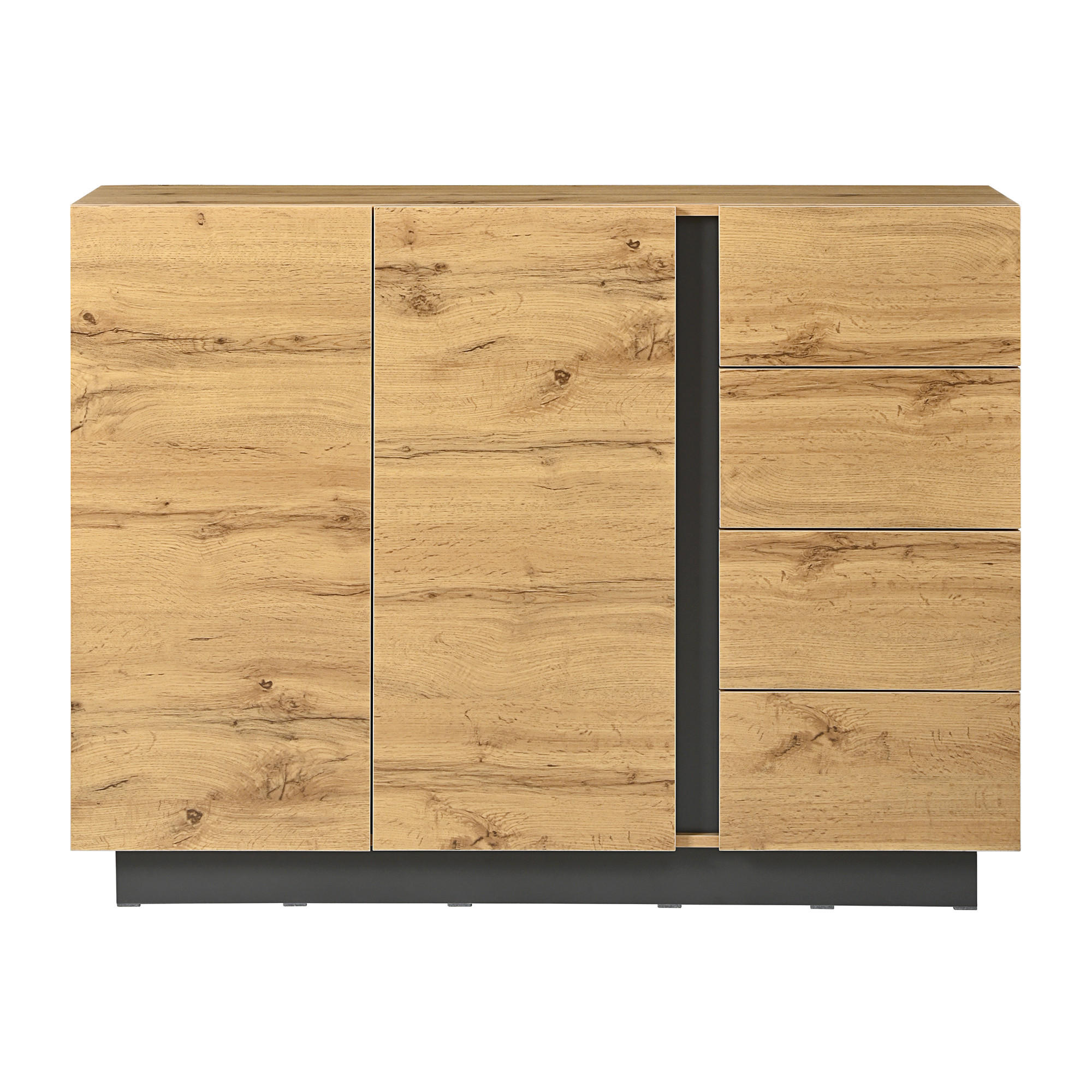 SIDEBOARD Natural+Black 120/35.5/90.5 cm mit 4 Schubladen und 2 Türen - Naturfarben, Holzwerkstoff (120/90.5/35.5cm) - PANGIVO