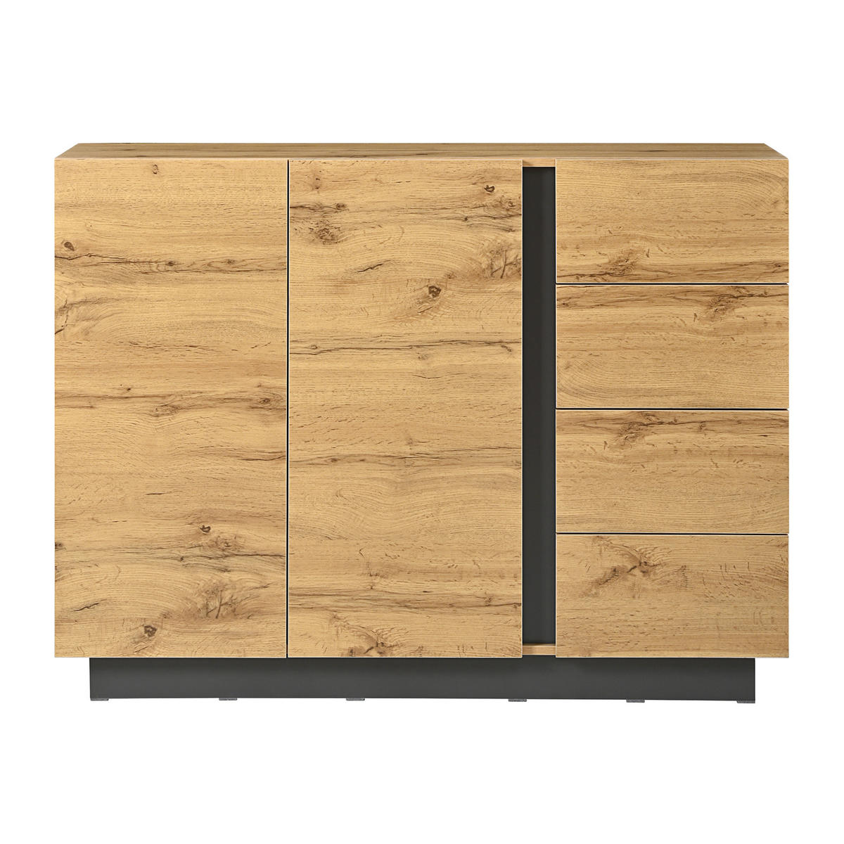 SIDEBOARD 120 cm přírodní dřevo a černá se 4 zásuvkami a 2 dvířky v moderním stylu - přírodní, kompozitní dřevo (120/90.5/35.5cm) - Urban Meuble