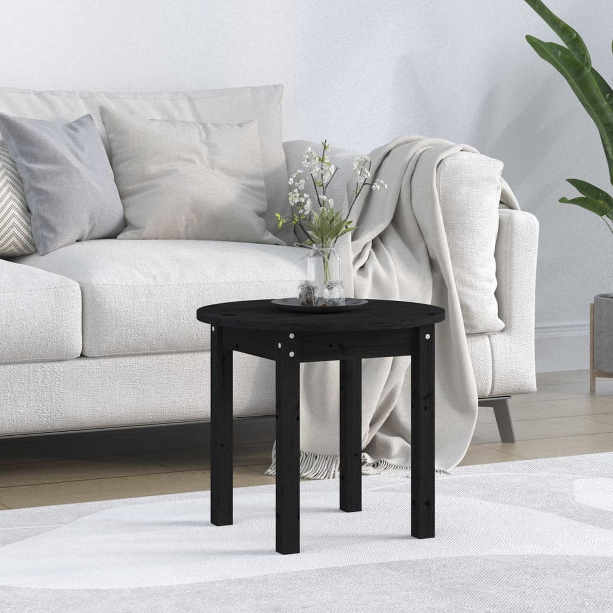COUCHTISCH Schwarz Ø 45x40 cm Massivholz Kiefer - Schwarz, Holz (45/45/40cm) - furnicato