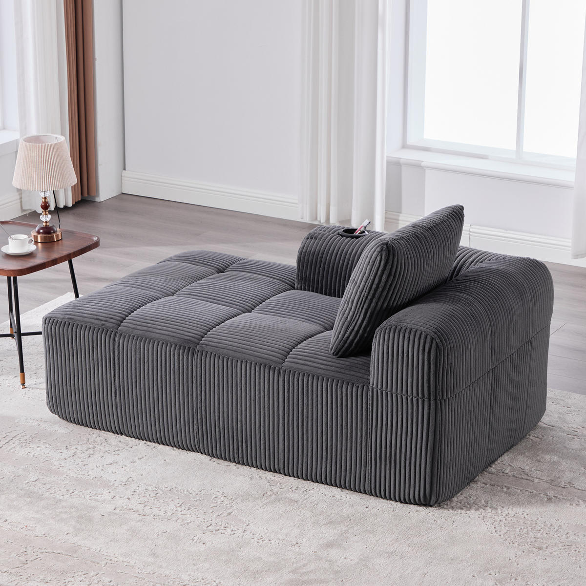 SOFA mit Seitenfächern und Becherhaltern 158 x 93 cm Cord Dark Gray - Dunkelgrau, Kunststoff (158/61/93cm) - Meubliv