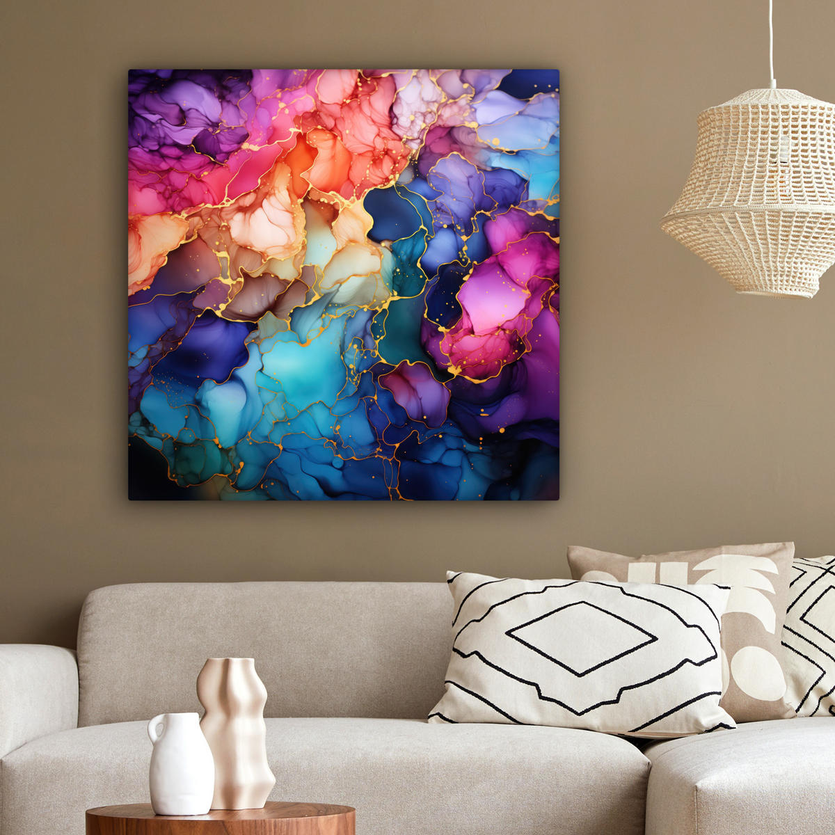 LEINWANDBILD Marmor - Bunt - Abstrakt 90x90 cm - Multicolor, Textil (90/90cm) - MuchoWow