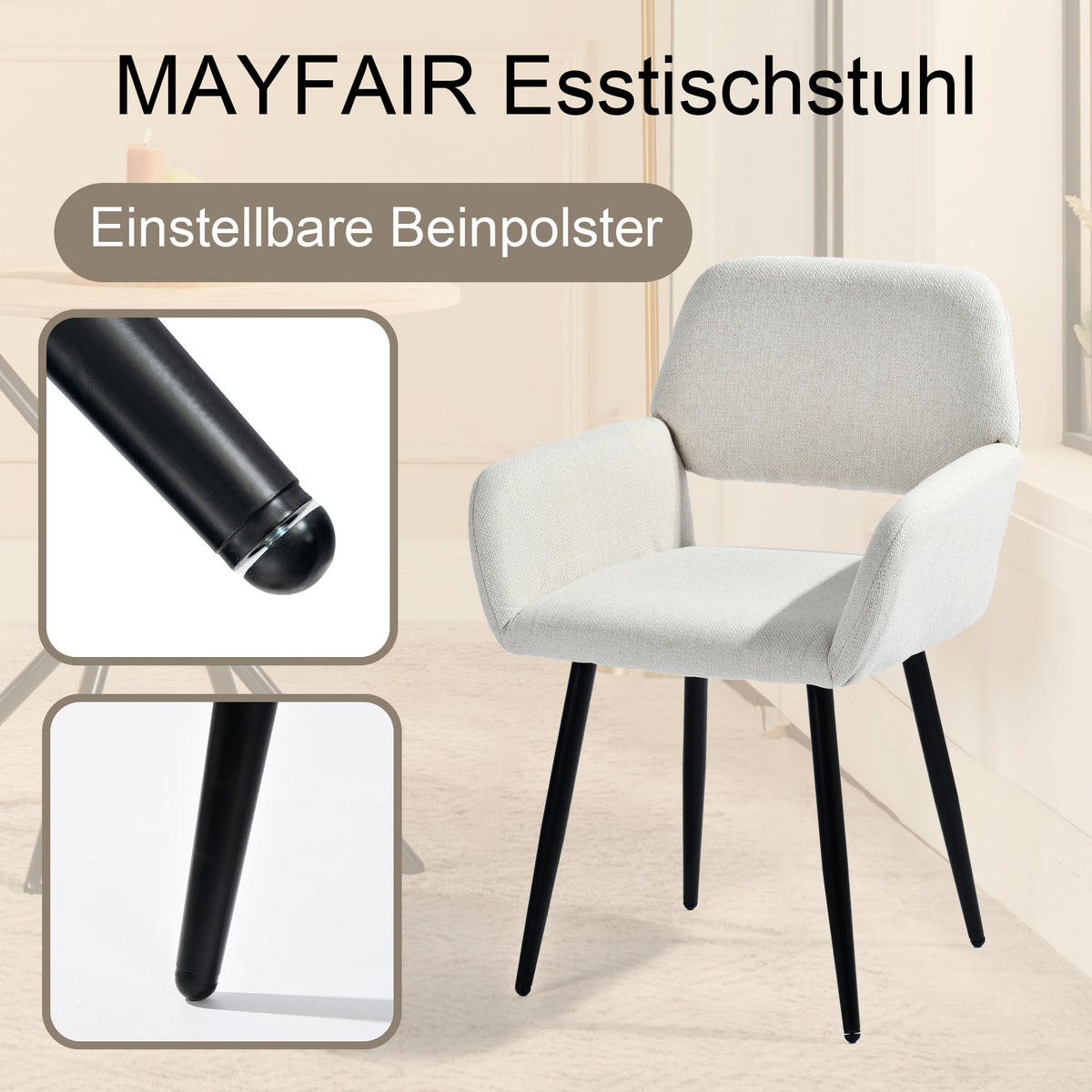 ARMLEHNSTUHL-SET 6 Stück beige - Beige, Holzwerkstoff/Textil (56/76.5/53cm) - Urban Meuble