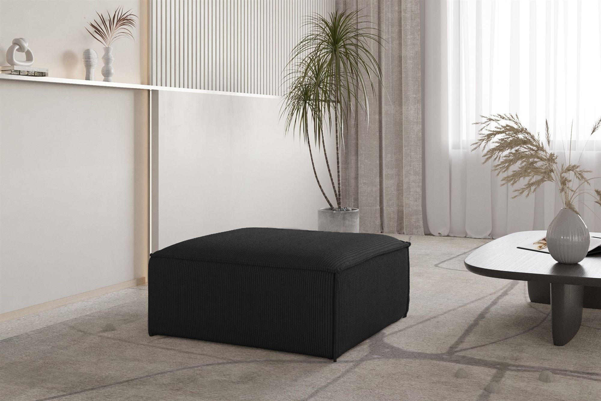 POLSTERHOCKER Celes Premium In Scala - Schwarz, Holzwerkstoff/Textil (105/40/105cm) - Fun Möbel