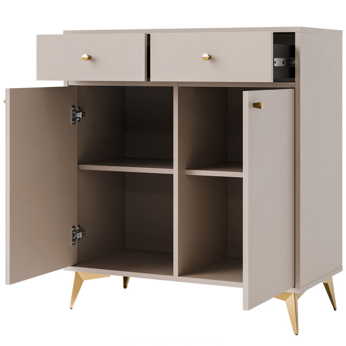 KOMMODE FLOREN, Creme/Gold - Creme, Holzwerkstoff/Metall (83.6/93.5/40.8cm) - KONSIMO®