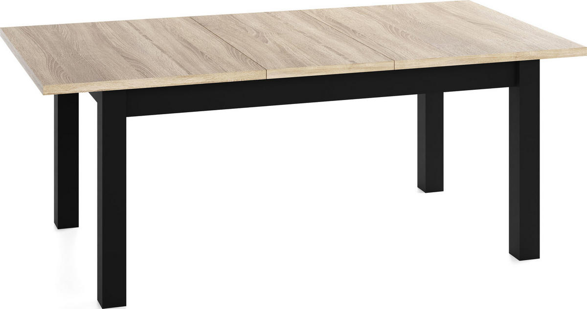 ESSTISCH Lindberg ausziehbar verlängerbar rechteckig, Eiche Sonoma Hellbraun 140-180/80/77 cm - Schwarz/Braun, Holz/Holzwerkstoff (80/180/76.5cm) - WFL GROUP