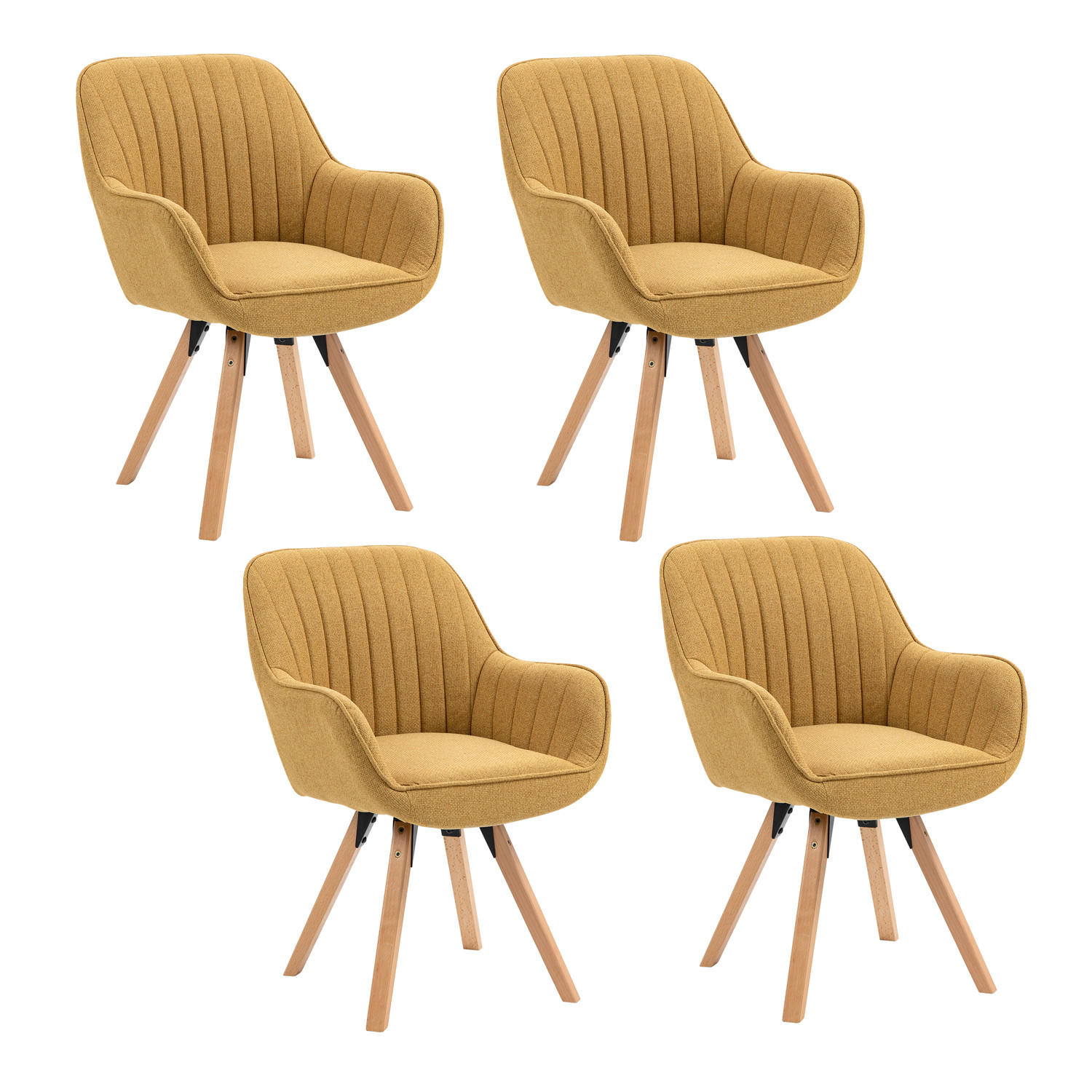 ARMLEHNSTUHL-SET 4 Stück drehbar in Webstoff - Gelb/Kernbuche, Holz/Textil (57/83/56cm) - Meubles Cosy