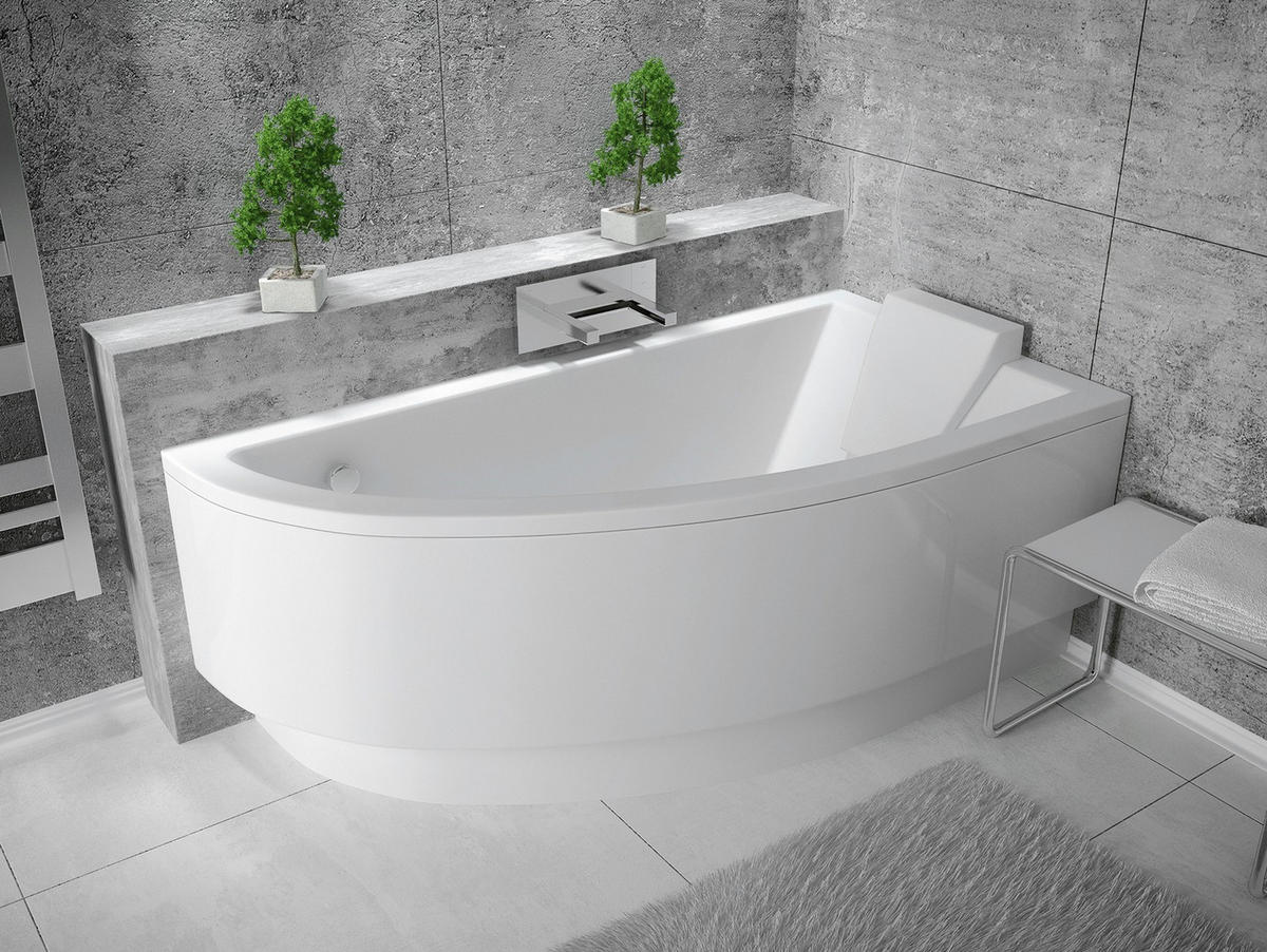 BADEWANNE Eckwanne PRAKTIKA 150/70 Rechts Ablauf & Füße - Weiß, Kunststoff (70/58.5/150cm) - bad land