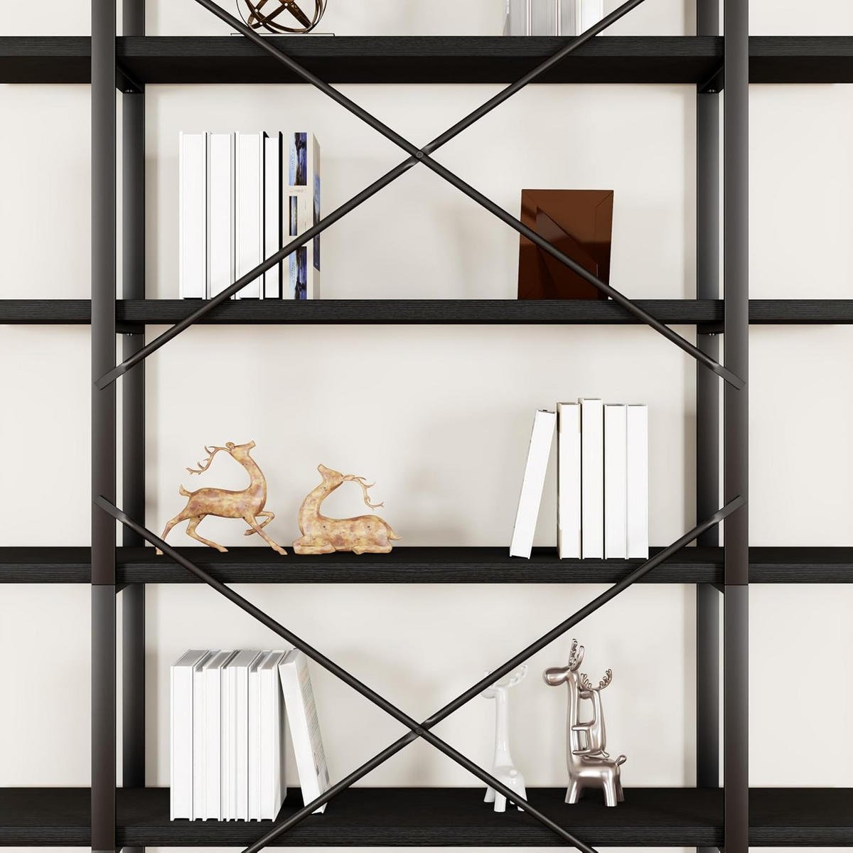 STANDREGAL Industrial Holzoptik Metall 6 Fächer 120 x 32 x 215,5 cm - Schwarz, Holzwerkstoff/Metall (122/215.5/32cm) - Quality Elegance