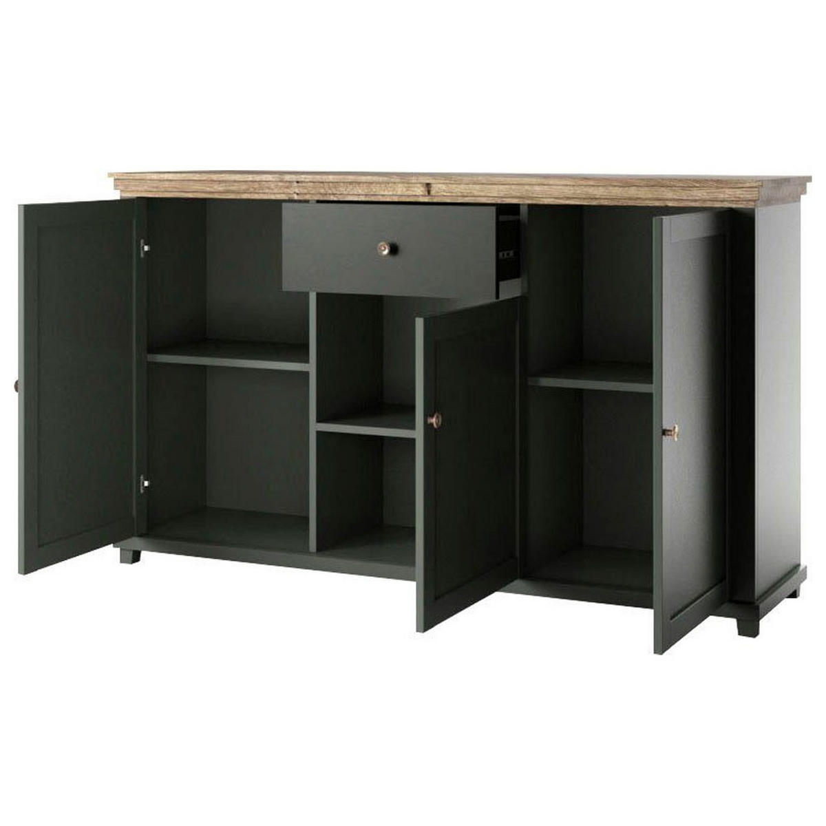 KOMMODE Elda Grün / Eiche Lefkas 160 / 42 / 93 cm - Grün, Holz/Holzwerkstoff (160/93/42cm) - Feldmann-Wohnen