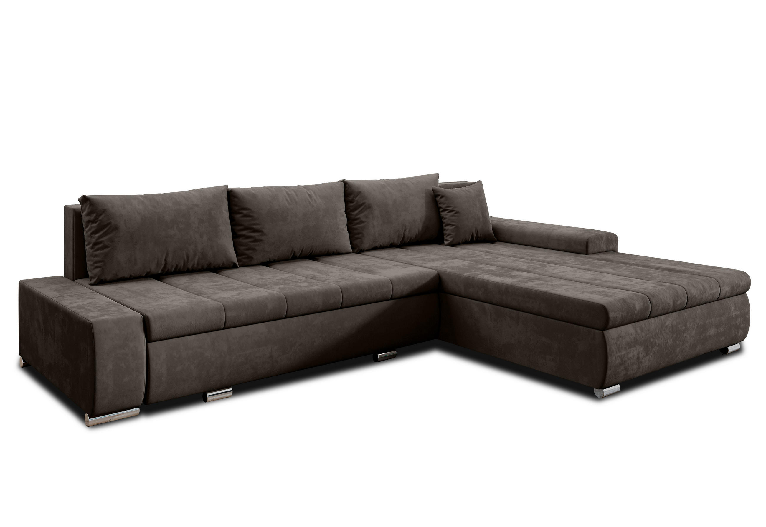ECKSOFA L Form Tunceli Braun 297/210/85 cm – modernes Sofa fürs Wohnzimmer - Silberfarben/Braun, Textil/Metall (297/210cm) - AX Living