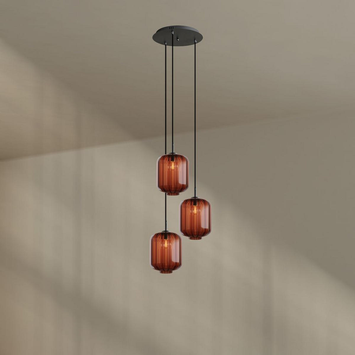 GALERIELEUCHTE Velo 3-flammig Braun Ø 25 cm - Schwarz/Braun, Glas (25/25/27cm) - s.luce