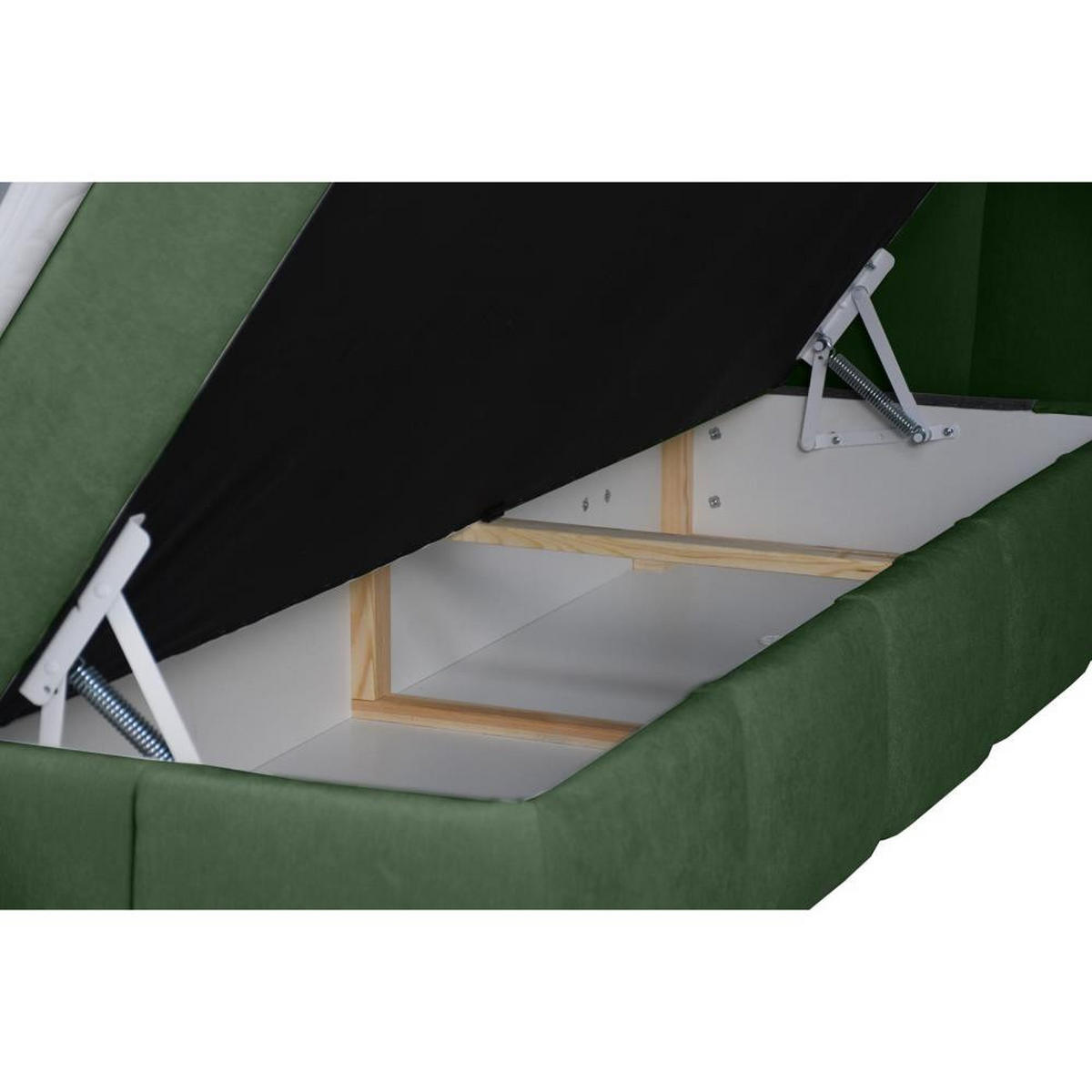 BOXBETT Solido mit Bettkasten 180x200 cm grün - Schwarz/Grün, Textil/Metall (180/200cm) - Beautysofa