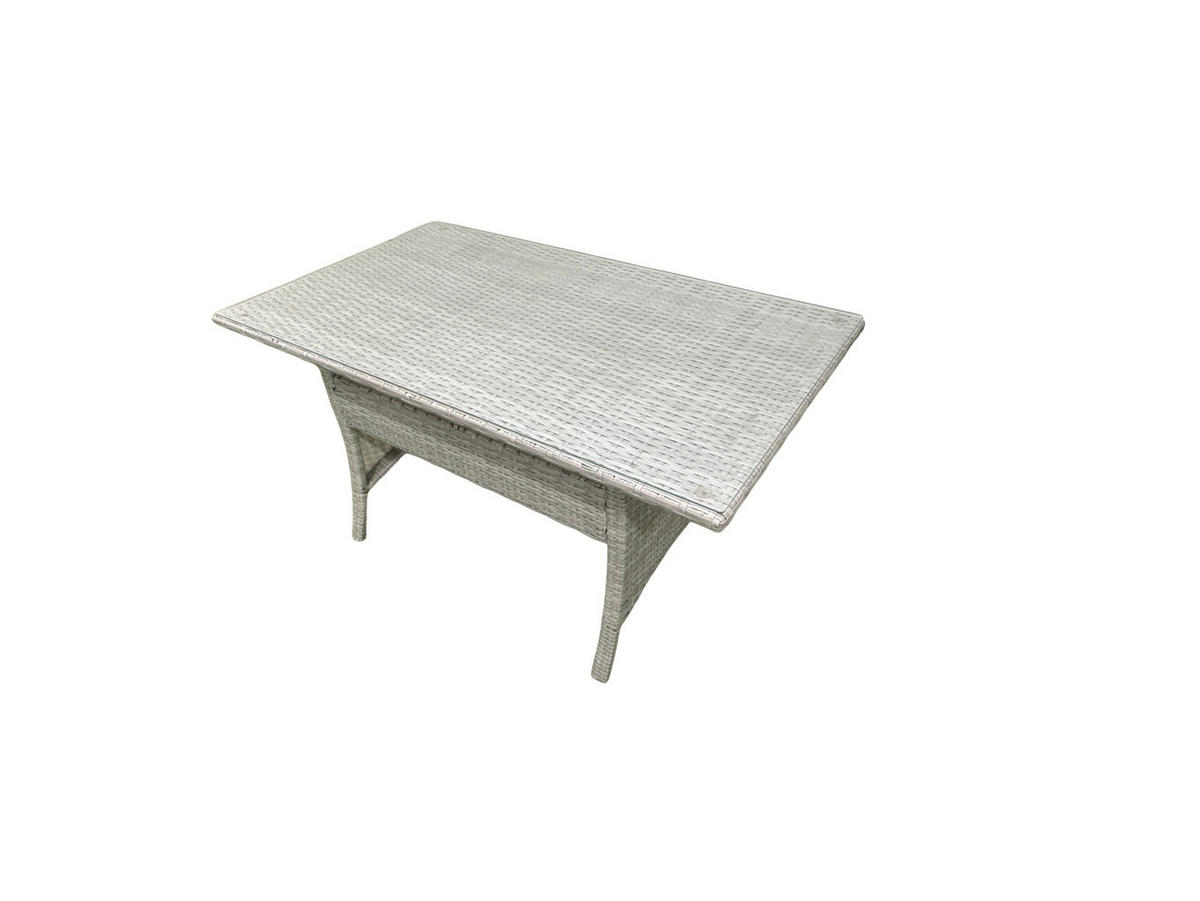 GARTENSET mit Esstisch,Sofa,4 Fußhocker,2 Beistelltischen Polyrattan Hellgrau 10-Sitzer - Hellgrau/Grau, Glas/Kunststoff - Fimous