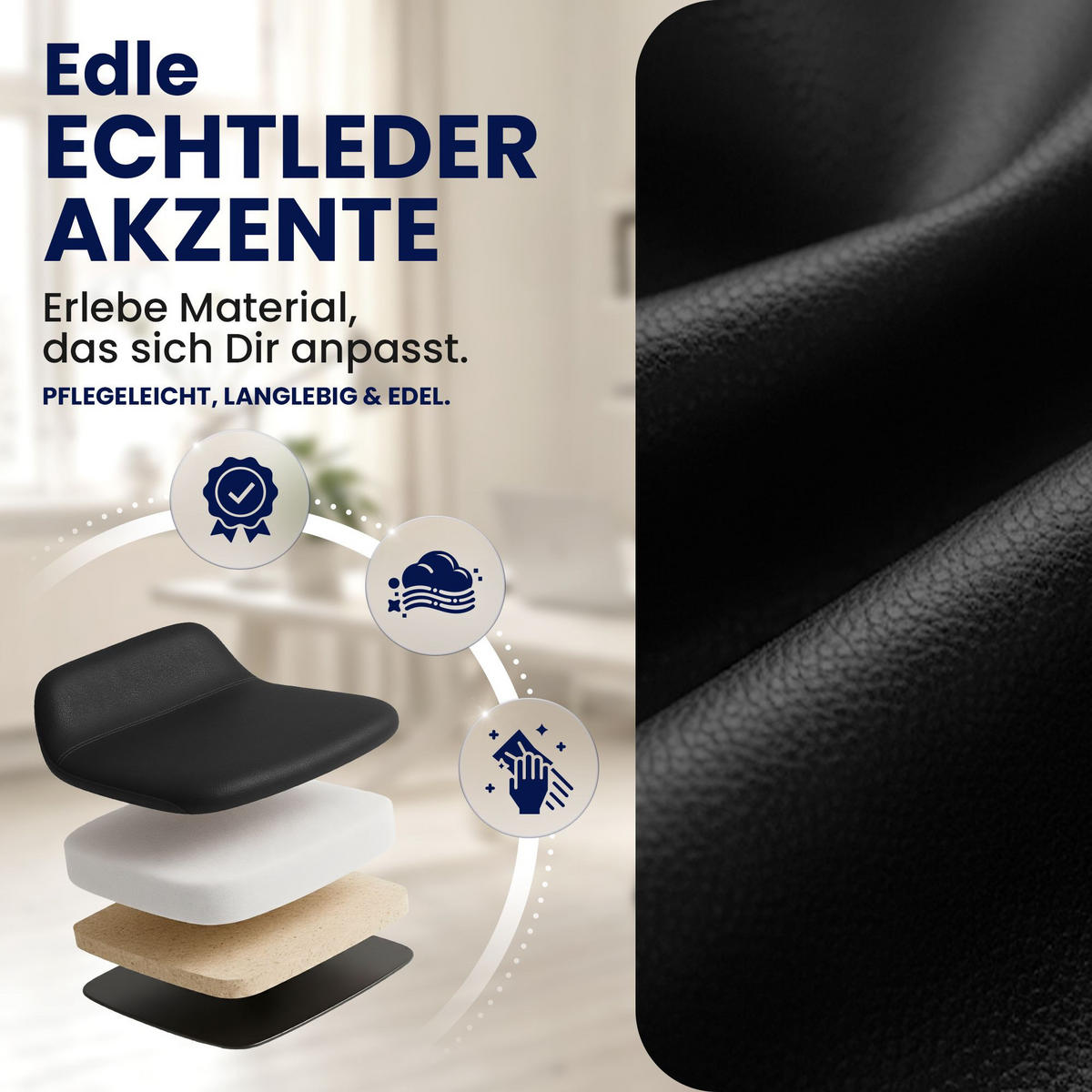 GAMINGSTUHL Echtleder schwarz - Schwarz, Leder/Metall (70/133/64cm) - CLP