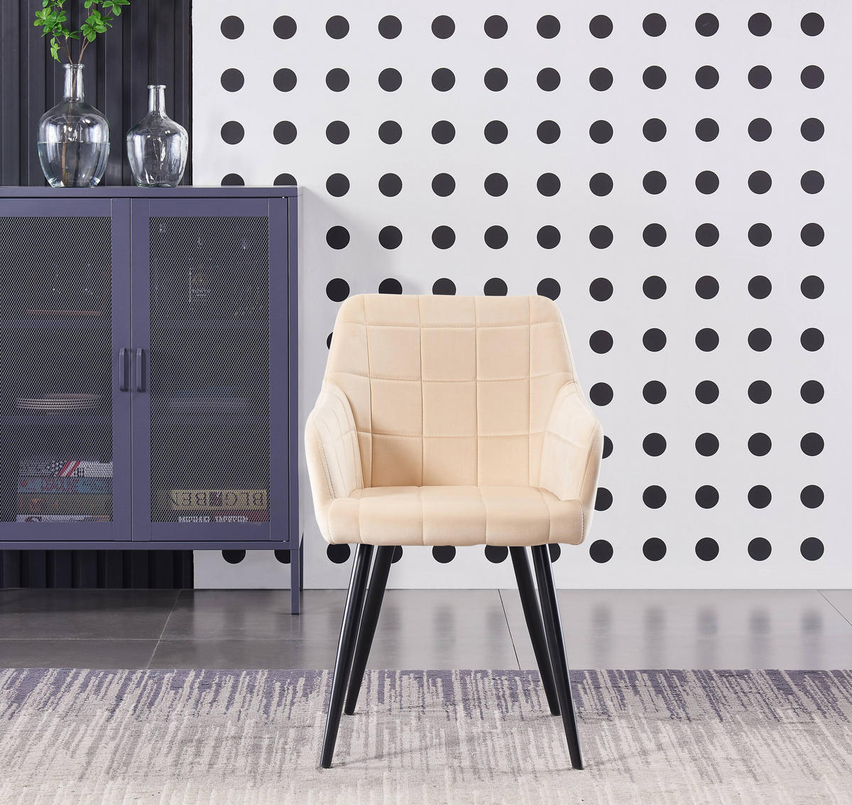STUHL 4er-Set Samtcreme - Weiß, Metall (55/82/59cm) - Life Interiors