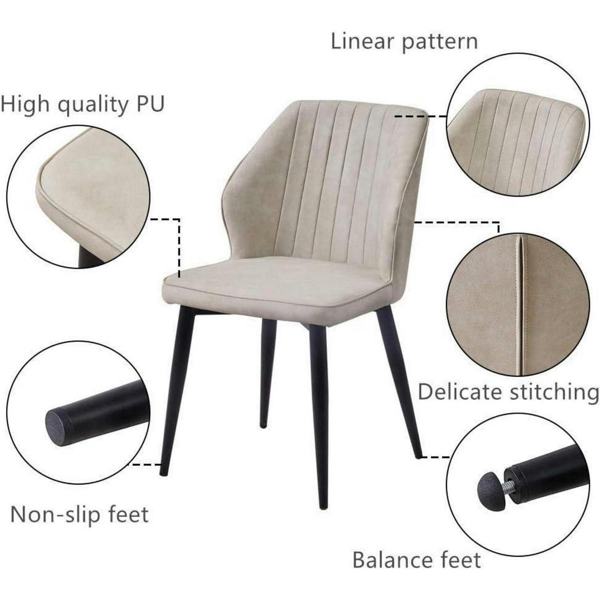 ESSZIMMERSTÜHLE 2er-Set Beige Kunstleder mit ergonomischer Rückenlehne und Metallbeinen - Creme, Kunststoff (48/85/44cm)