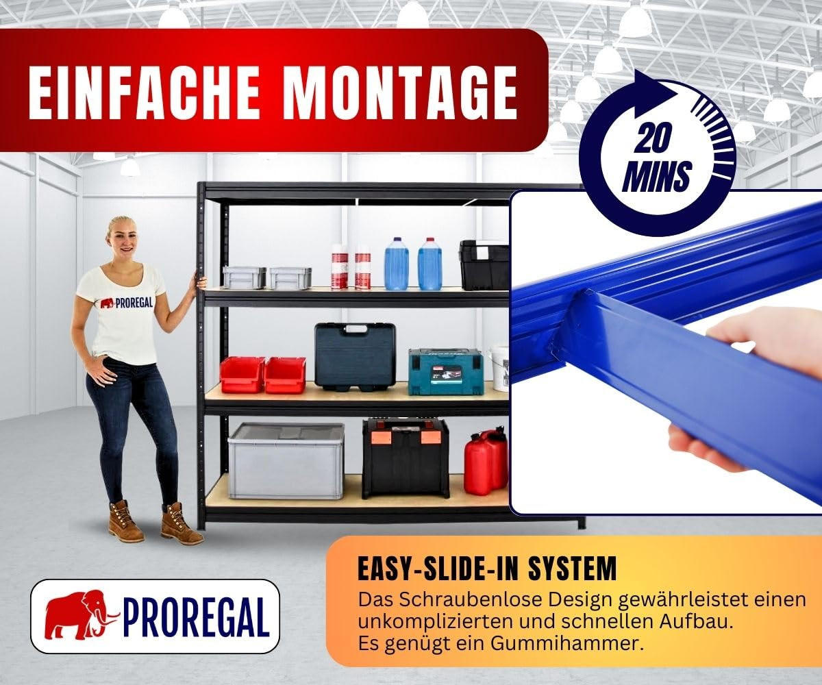 SCHWERLASTREGAL Dino 180x180x60 cm Fachlast 500 kg Schwarz - Schwarz, Metall (180/180/60cm) - PROREGAL