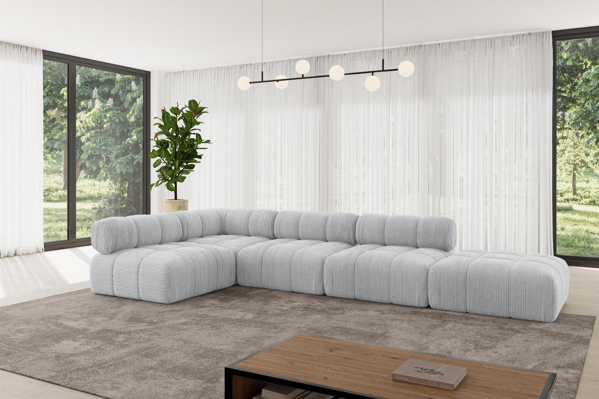 ECKSOFA modulares Sofa Favio-L2 - 380x190x70 cm Grau Cord - Grau, Holzwerkstoff/Textil (380/190cm) - ALTDECOR