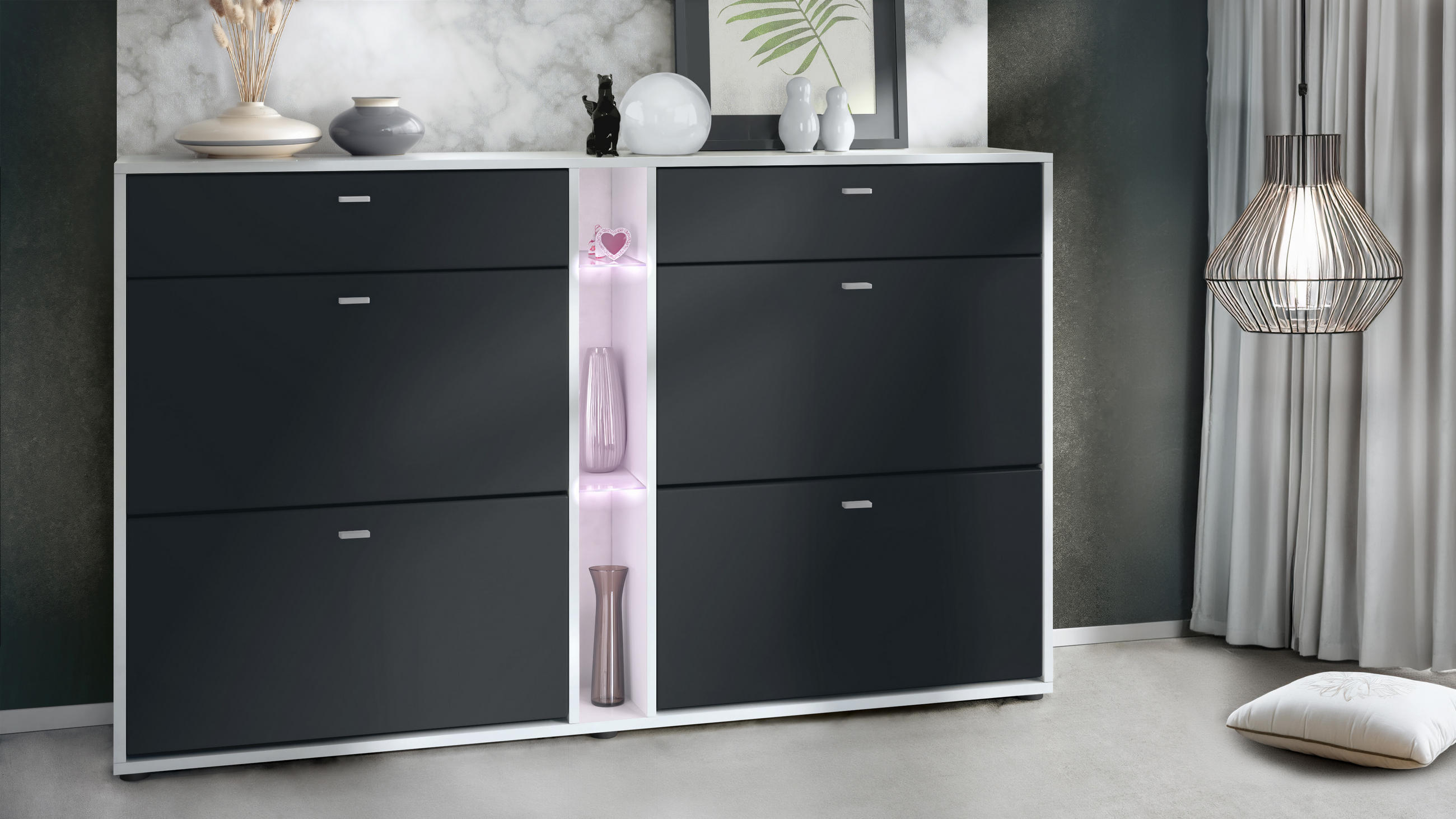 SCHUHSCHRANK Today Fronten in Schwarz matt - Schwarz, Holzwerkstoff (155.5/95/28cm) - Vladon