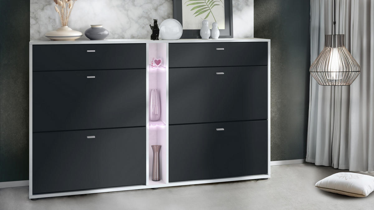 SCHUHSCHRANK Today Fronten in Schwarz matt - Schwarz, Holzwerkstoff (155.5/95/28cm) - Vladon
