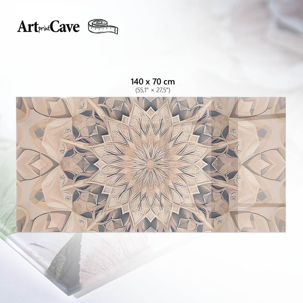 TISCHPLATTE 140x70 cm – Kaleidoskopisches Muster - Grau, Glas (140/70/0.4cm) - Wallfluent