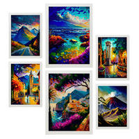 POSTER Set Mit 6 Berge Im Ölgemälde Stil A3 & A4 Weißer Rahmen - Weiß, Papier (29/3cm) - Nacnic