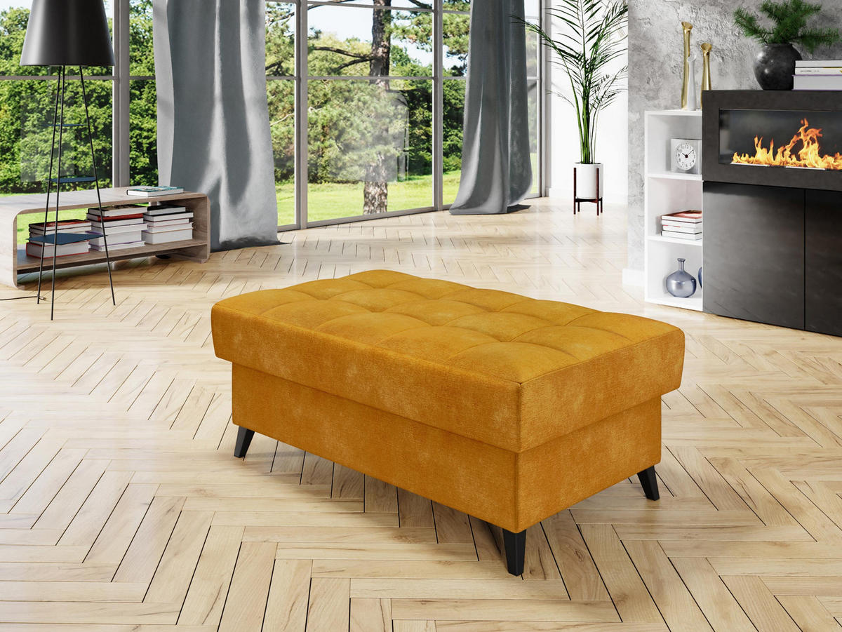 POLSTERHOCKER Nord - Currygelb/Schwarz, Holz/Textil (106/44/67cm) - MIRJAN24