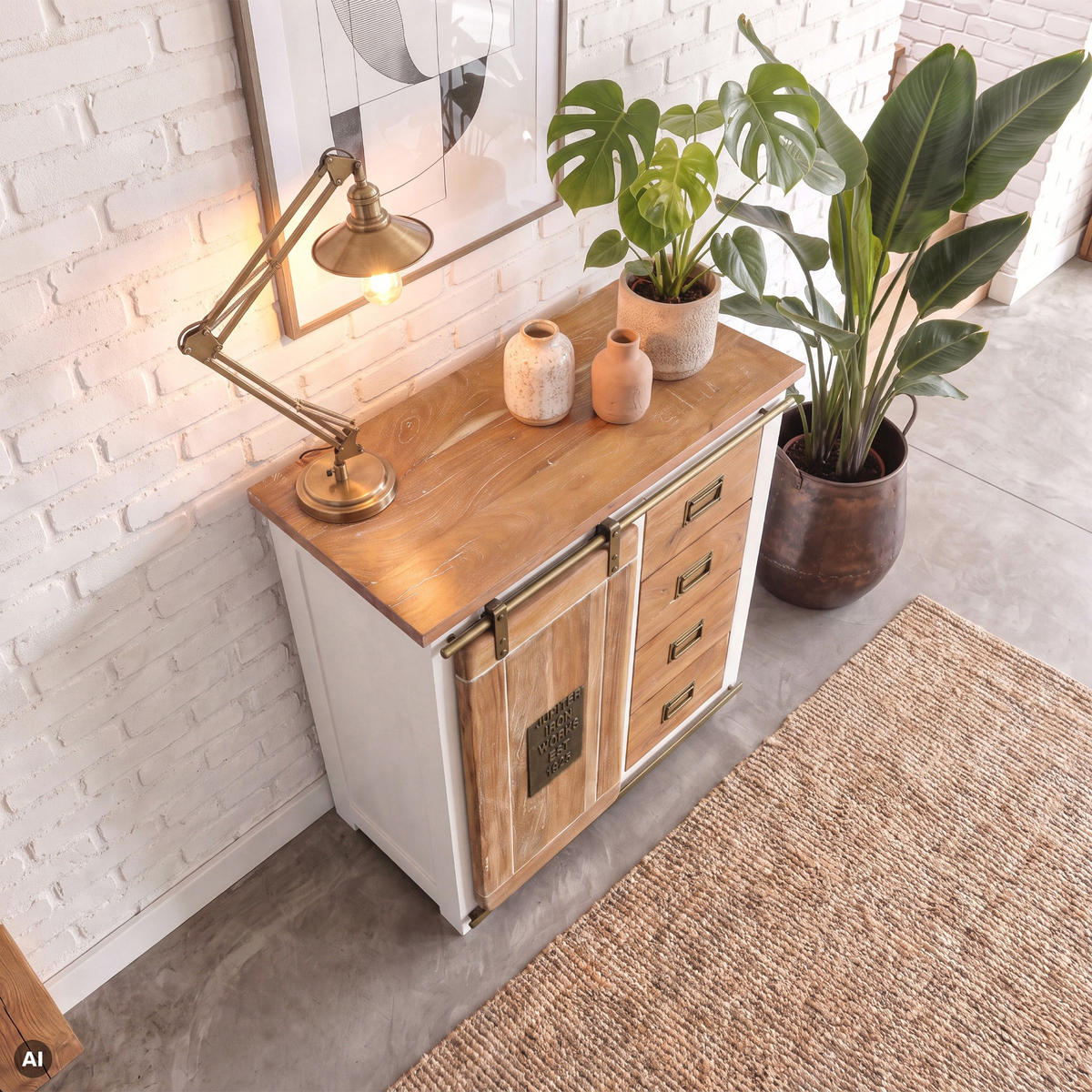 KOMMODE Mango 90x45x100 weiß lackiert RAILWAY #503 - Weiß, Holz (90/100/45cm) - Massivmoebel24