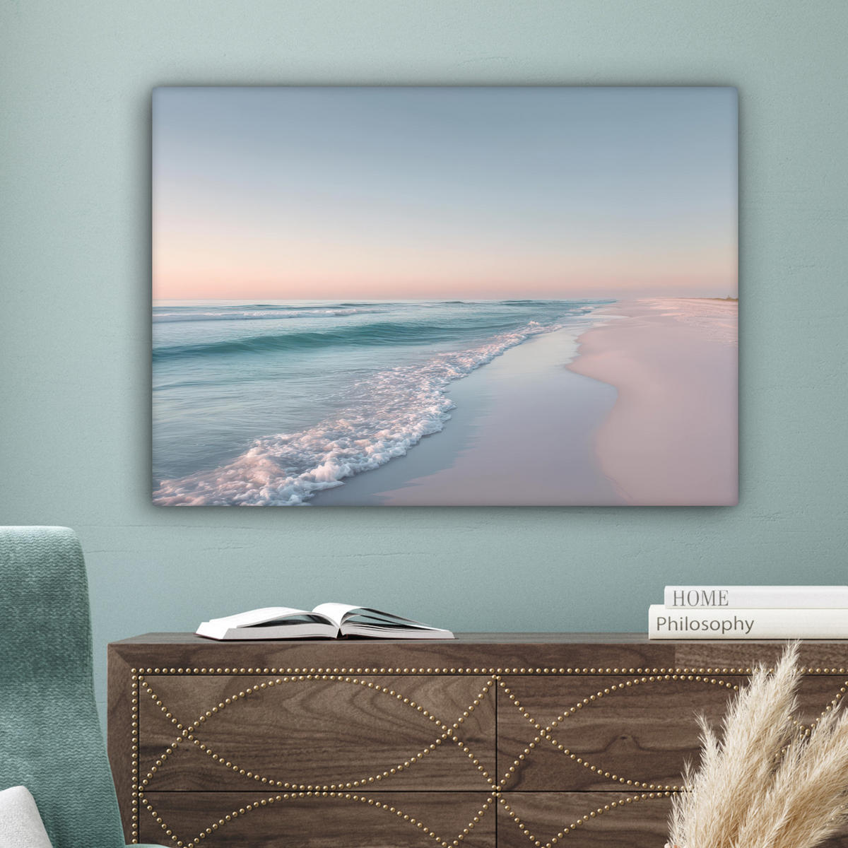 LEINWANDBILD Küstenlinie - Pastell - Wasser Wandbilder 80x60 cm - Pastellblau, Textil (80/60cm) - MuchoWow