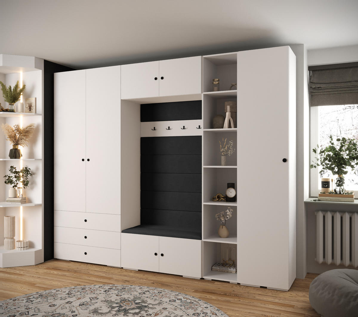 GARDEROBEN-SET 236,7/290/47 - Schwarz/Weiß, Holz/Kunststoff (290/236.7/47cm) - Abiks Möbel