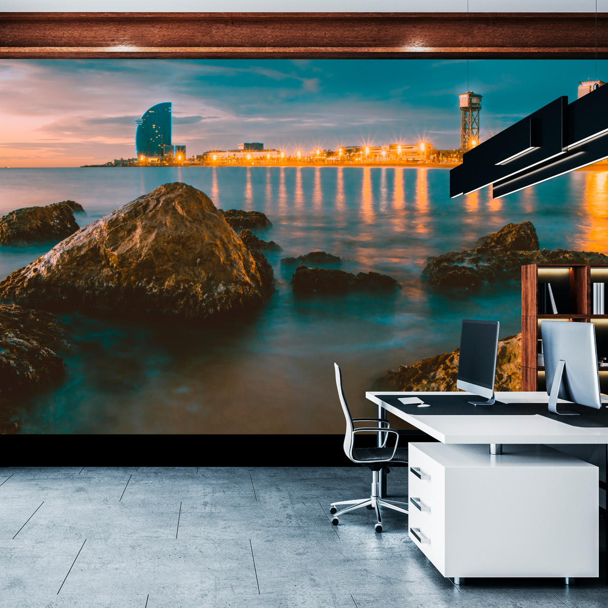 FOTOTAPETE für Wohnzimmer Barcelona Küste Nacht Meer Felsen 500x350 - Blau, Papier (500/350cm) - Muralo