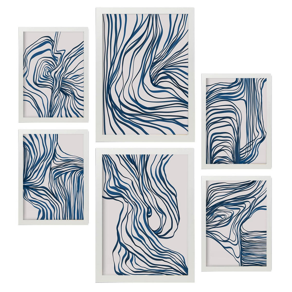 POSTER Set Mit 6 Bezaubernde Schnur In Form Abstracts Ästhetische Dekorative Gemälde Für Ihr Wohnzimmer, Schlafzimmer, Zuhause A3 & A4 Weißer Rahmen - Weiß, Papier (29/3cm) - Nacnic