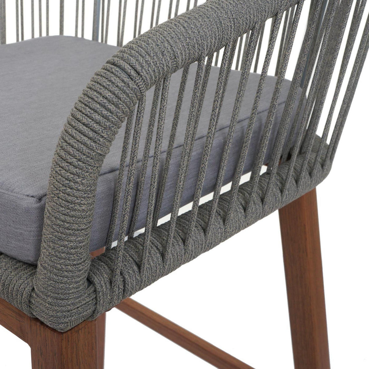 GARTENSTUHL 2er-Set HxBxT 92x51x53cm Sitzhöhe 76cm Hellgrau Kissen Hellgrau Seilgeflecht Metall Holz-Optik - Hellgrau, Metall (51/92/53cm) - PROREGAL