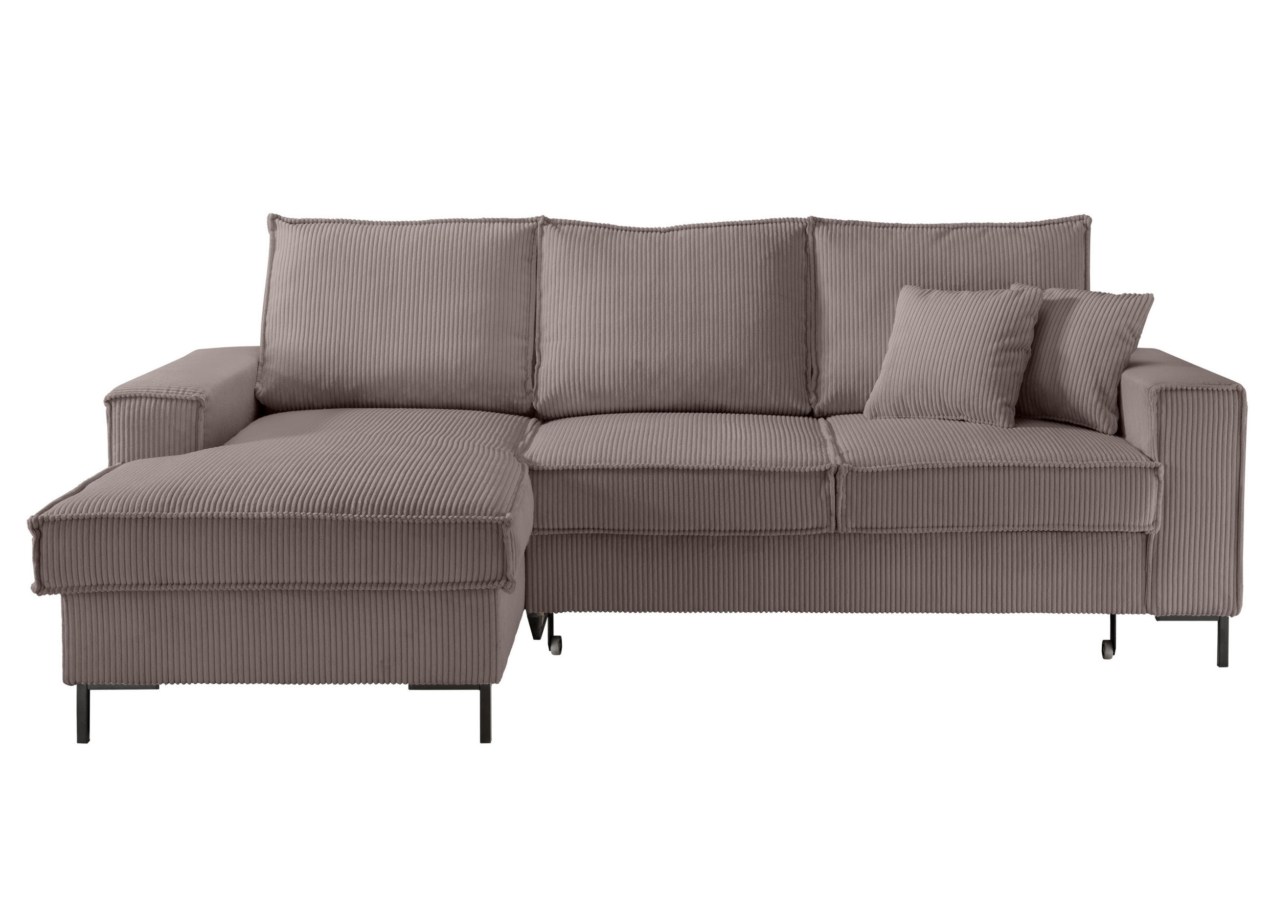 ECKSOFA mit Schlaffunktion, Bettkasten, Wellenunterfederung, Récamiere links B240/T150/H92 cm, Liegefl. 125x198 cm, Cord Braun Taupe / 17225 - Taupe/Schwarz, Textil/Metall (240/150cm) - luma-home