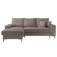 ECKSOFA mit Schlaffunktion, Bettkasten, Wellenunterfederung, Récamiere links B240/T150/H92 cm, Liegefl. 125x198 cm, Cord Braun Taupe / 17225 - Taupe/Schwarz, Textil/Metall (240/150cm) - luma-home