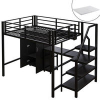 HOCHBETT 140/200 cm schwarz mit Kleiderschrank und integriertem Schreibtisch mit Matratze - Schwarz, Metall (140/200cm) - OKWISH