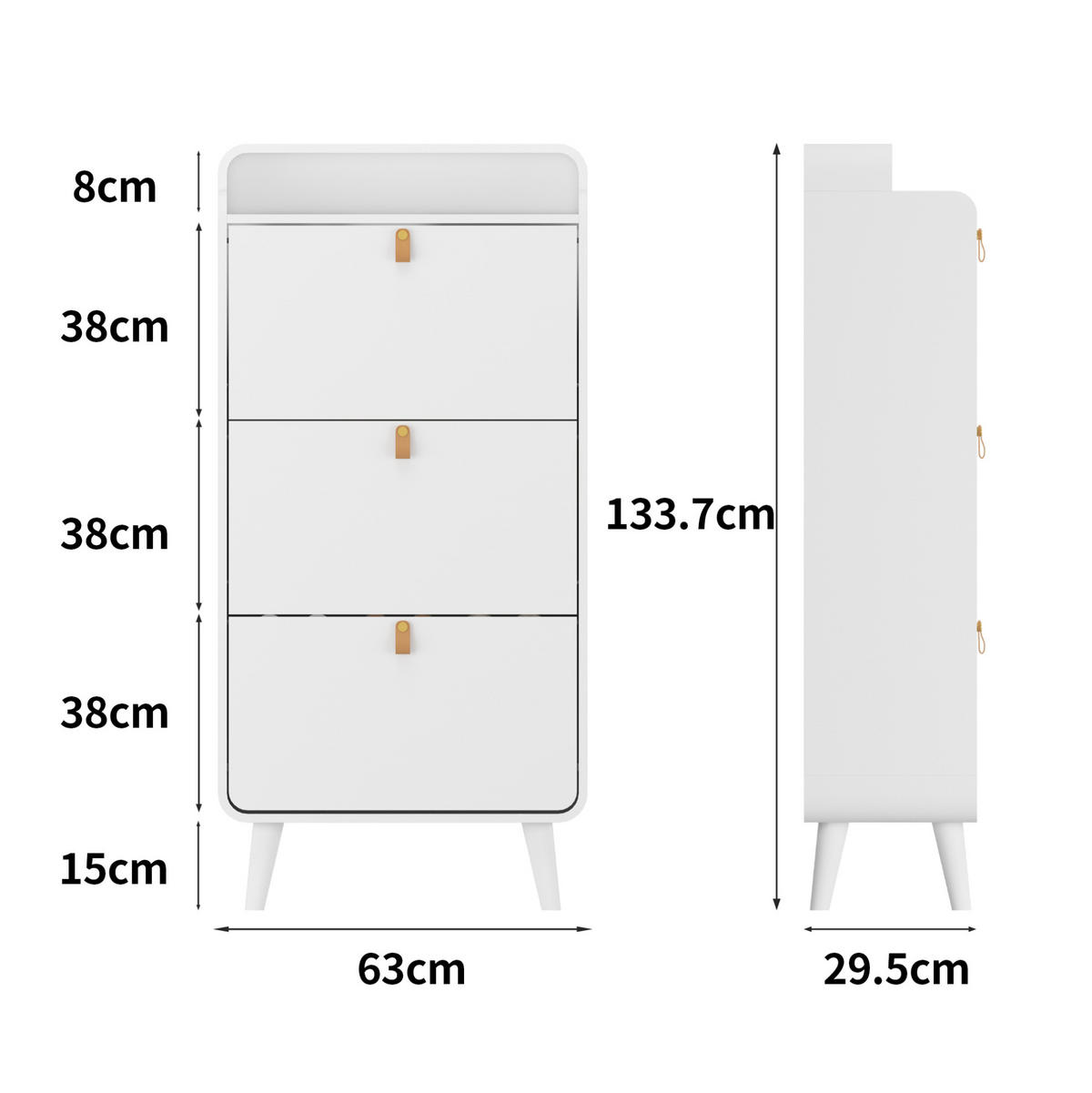 SCHUHSCHRANK mit 3 Klappen in Weiß – schmales Design mit Oberboden - Weiß, Holzwerkstoff (63/133.7/29.5cm) - BEAOK