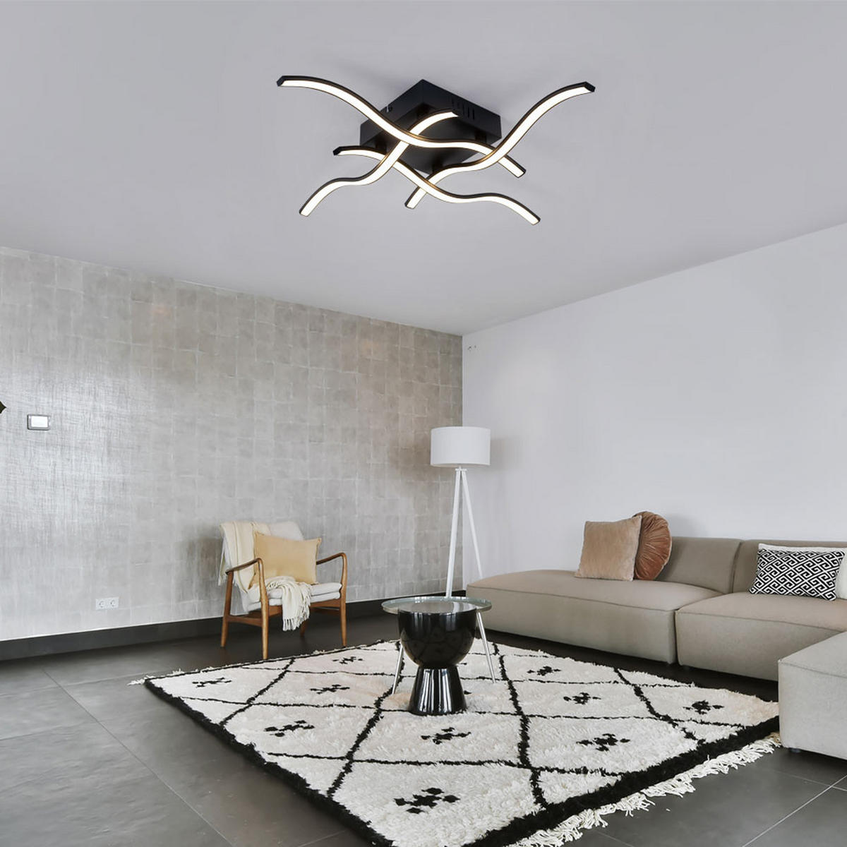 LED DECKENLEUCHTE Wellen Design Schwarz - Schwarz, Metall (55/55/9cm)