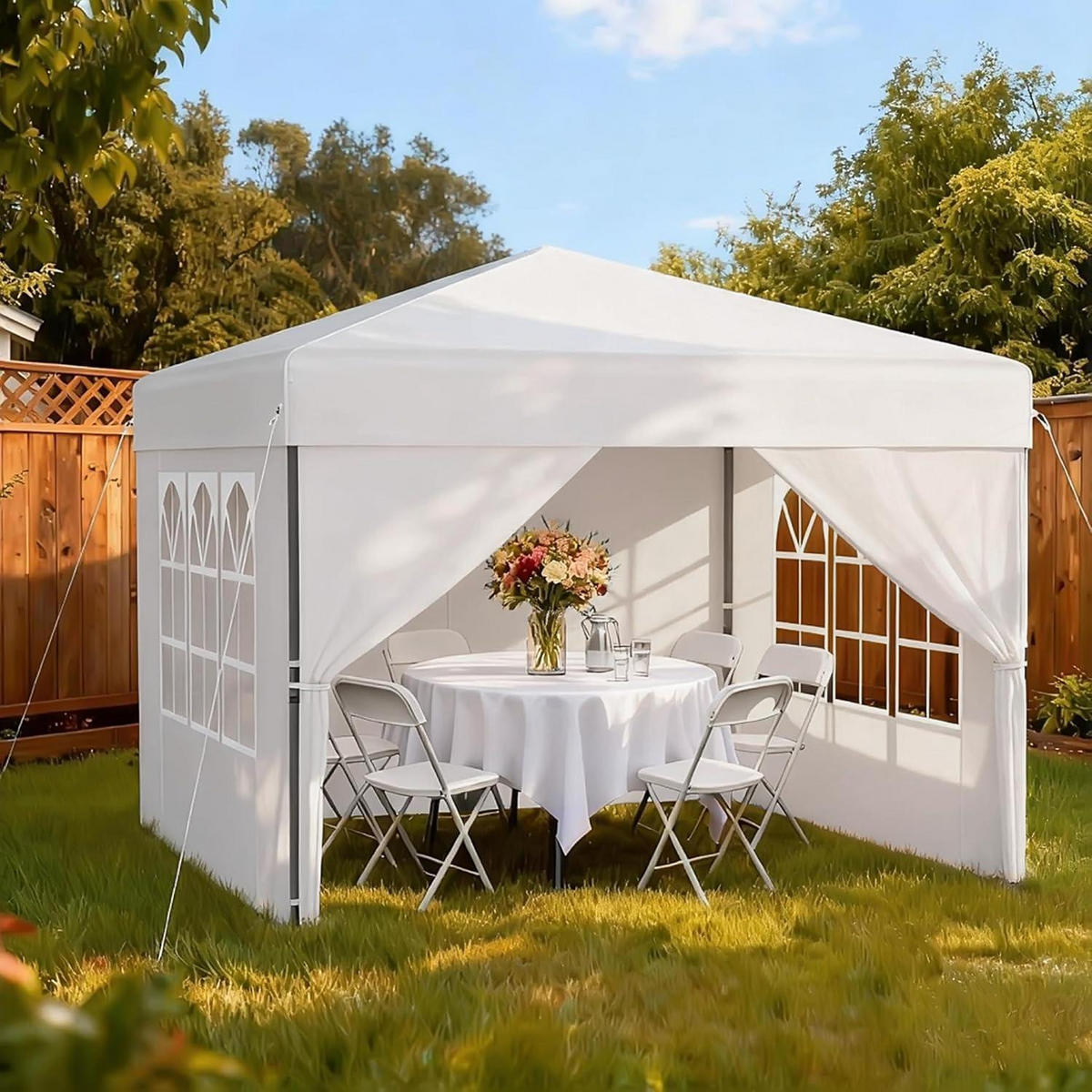 FALTPAVILLON 2,5 x 2,5 m mit One-Touch Lift und Seitenwänden Weiß - Weiß, Textil (250/260/250cm)