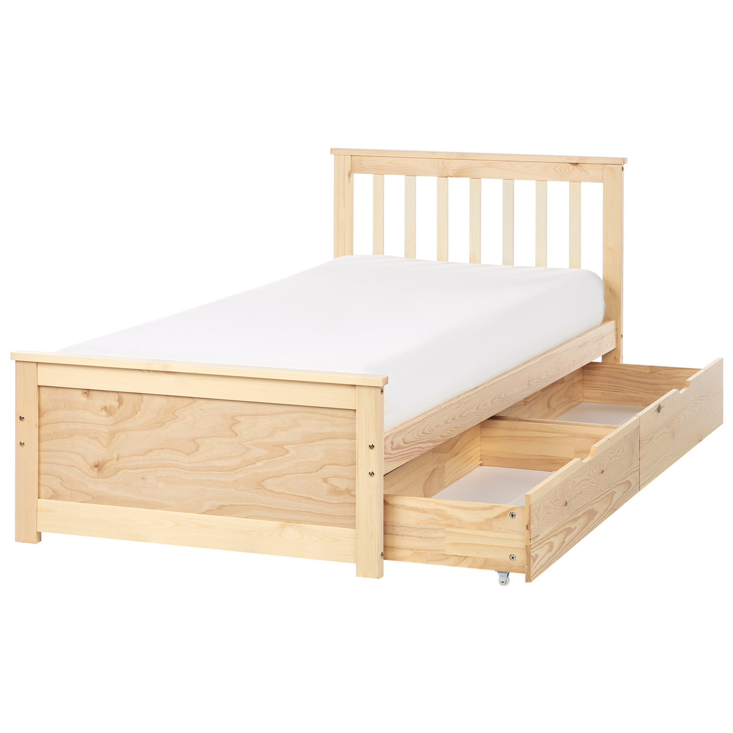 BETT mit Schubladen 90x200 cm Heller Holzfarbton Olendon - Hellbraun, Holz (90/200cm) - Beliani