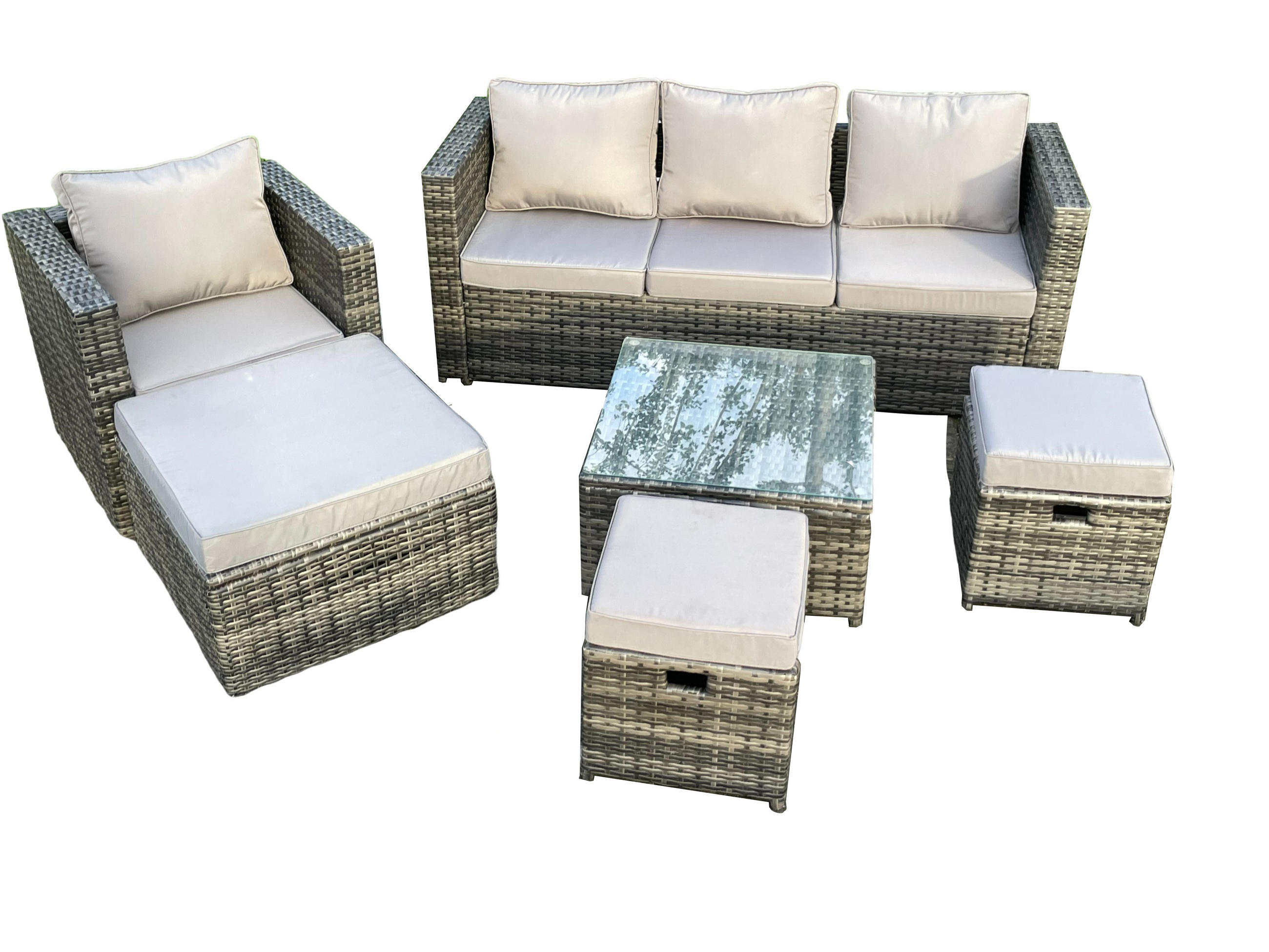 GARTENSET mit Couchtisch Polyrattan 7-Sitzer - Dunkelgrau, Metall - Fimous