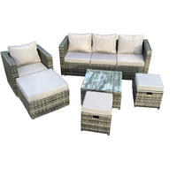 GARTENSET mit Couchtisch Polyrattan 7-Sitzer - Dunkelgrau, Metall - Fimous