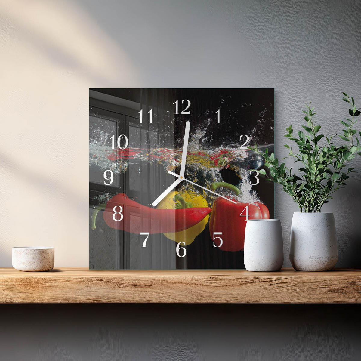 WANDUHR 30x30 cm - Pfeffer - Schwarz, Glas (30/30/0.4cm) - TULUP