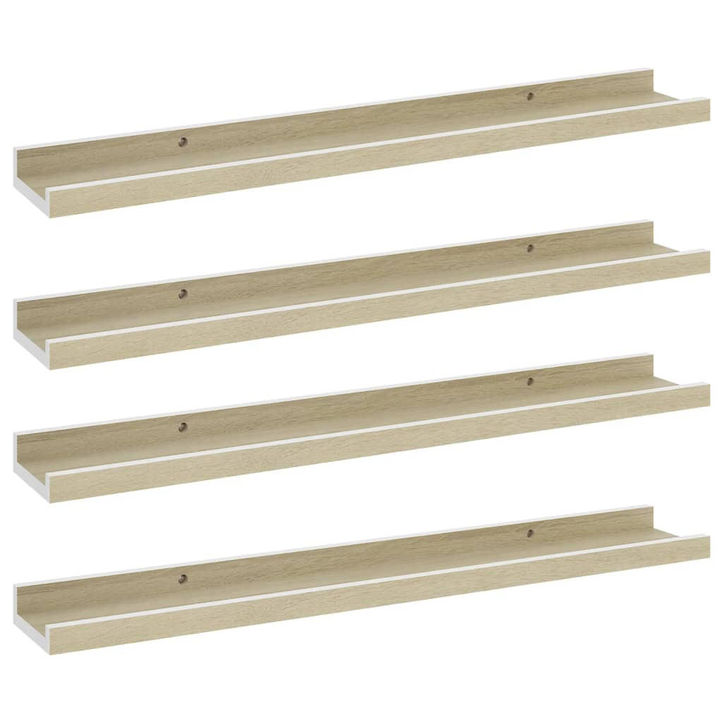 WANDREGALE 4 Stk. Weiß und Sonoma-Eiche 60x9x3 cm - Weiß, Holzwerkstoff (60/3/9cm) - furnicato